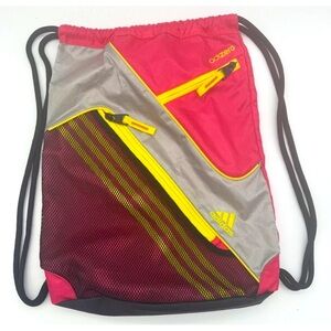 Adidas Cinch Sack Drawstring Backpack Sling Gym Bag Pink Gray Yellow Neon Zip